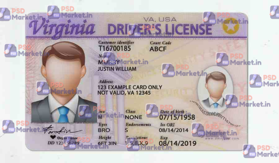 Virginia Driver License(Front & Back) Template 1 Virginia Driver License(Front & Back) Template - PSDMarket.in