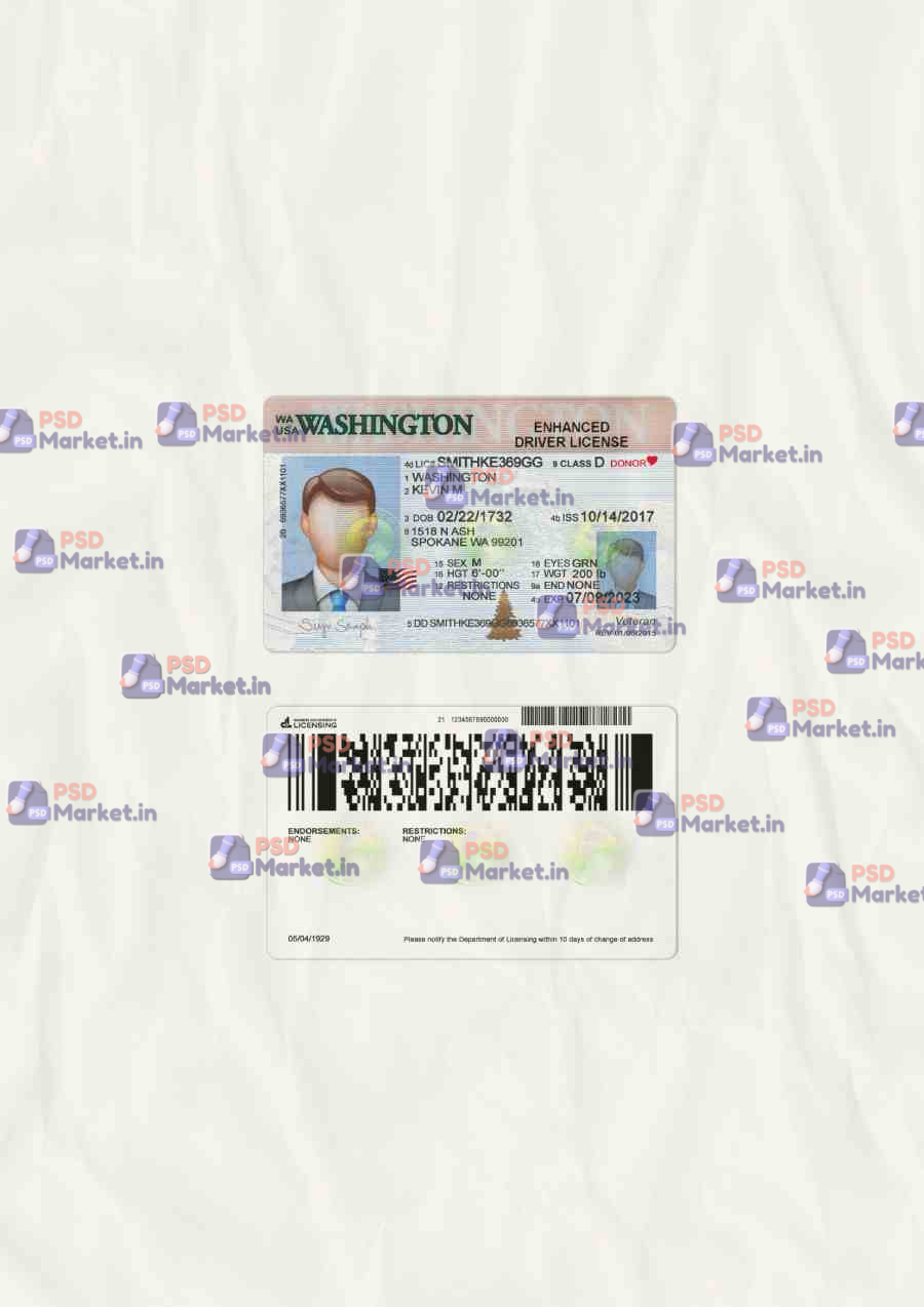 Washington Driver License Template (scan) 1 Washington Driver License Template (scan) - PSDMarket.in