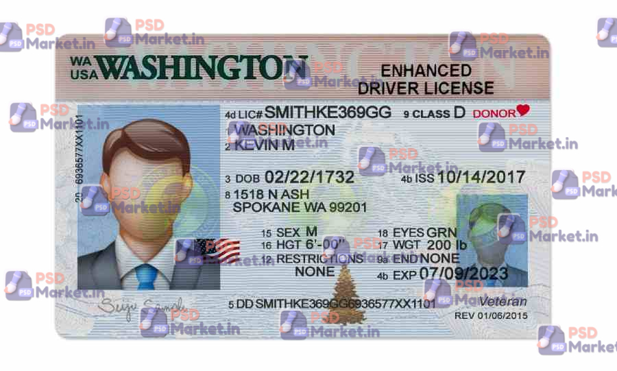 Washington Driver License(Front & Back) Template 1 Washington Driver License(Front & Back) Template - PSDMarket.in