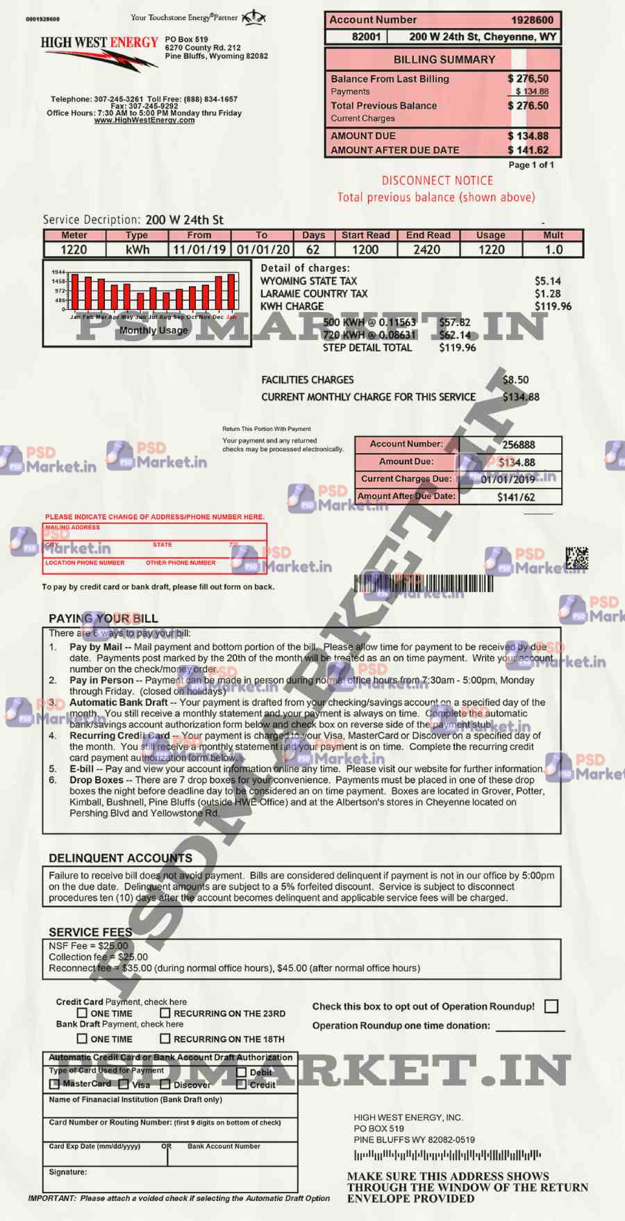 Wyoming Electricity Bill Template 1 Wyoming Electricity Bill Template - PSDMarket.in