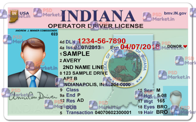 Indiana Driving Licence(v1) Template 1 Indiana Driving Licence(v1) Template