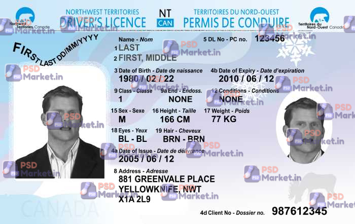 Canada NWT Drivers License Template 1 Canada NWT Drivers License Template - PSDMarket.in