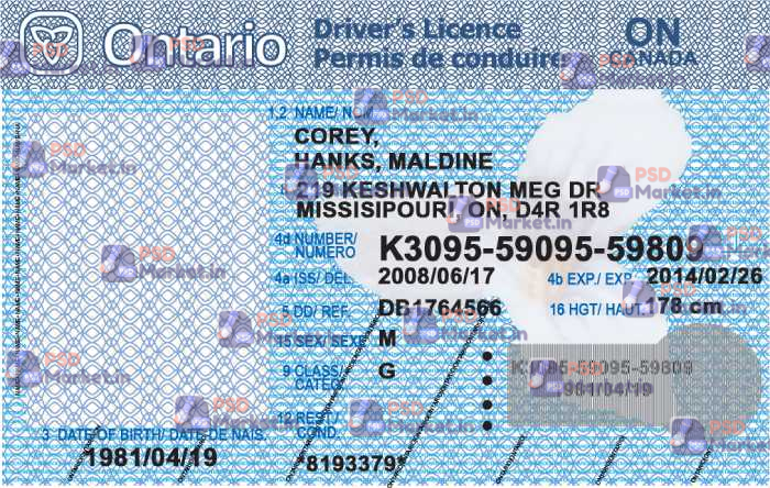 Canada Ontario Drivers License Template 7 Canada Ontario Drivers License Template - PSDMarket.in