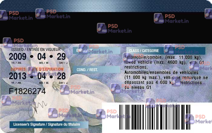 Canada Ontario Drivers License Template 3 Canada Ontario Drivers License Template - PSDMarket.in - Back for cards without a magnetic stripe