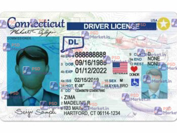 Connecticut Drivers License Template (Front & Back) - PSDMarket.in