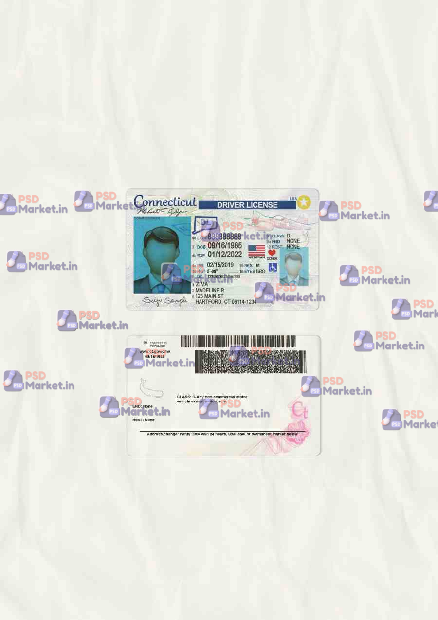 Connecticut Drivers License Template (scan) 1 Connecticut Drivers License Template (scan) - PSDMarket.in