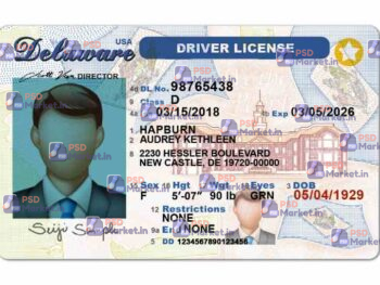Delaware Drivers License Template (Front & Back) - PSDMarket.in