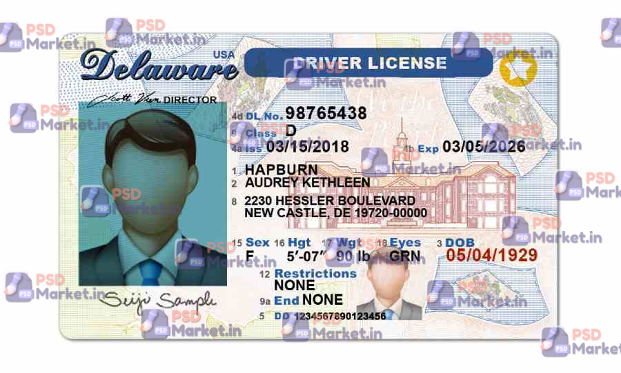 Delaware Drivers License Template (Front & Back) 1 Delaware Drivers License Template (Front & Back) - PSDMarket.in