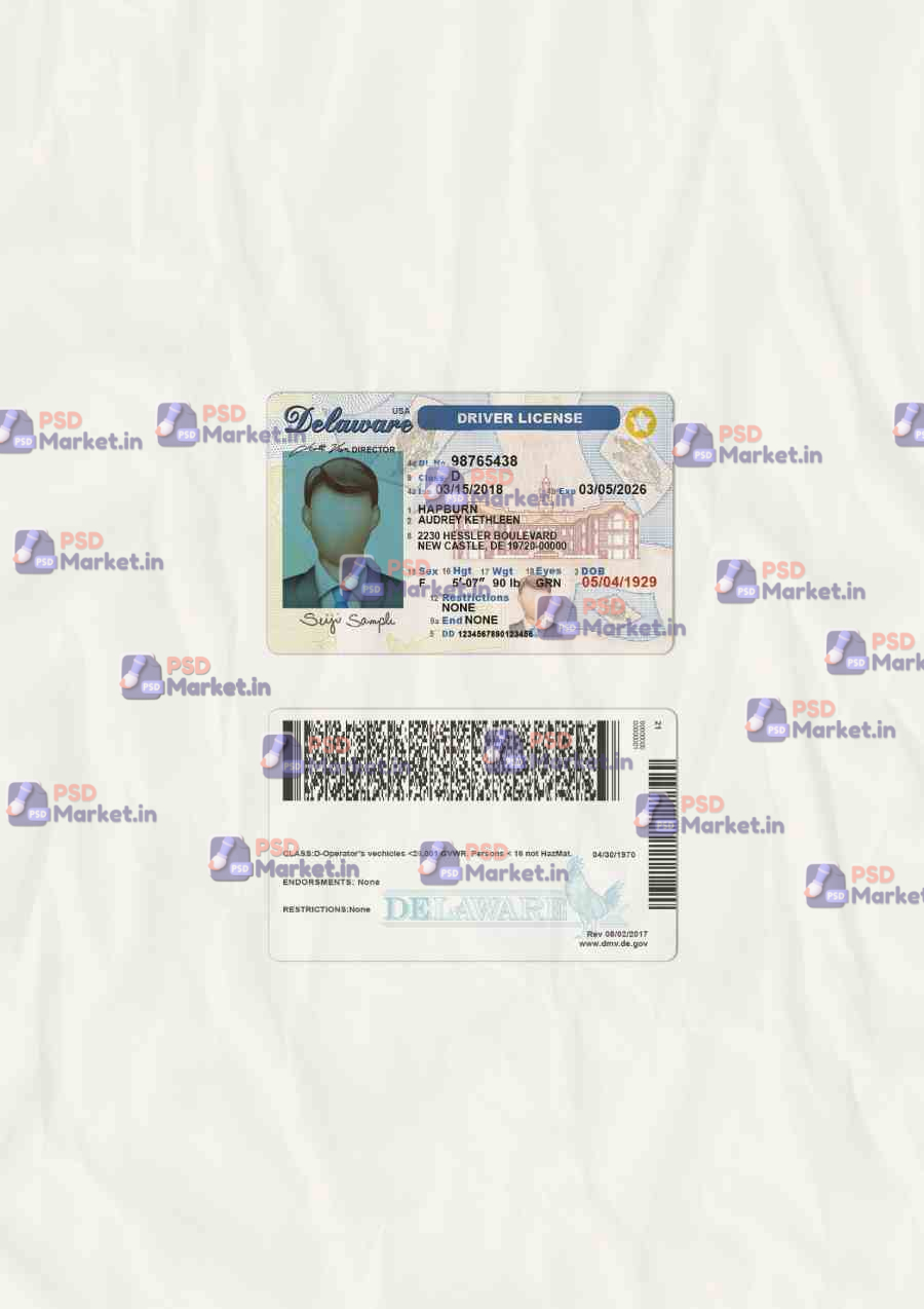 Delaware Drivers License Template (scan) 1 Delaware Drivers License Template (scan) - PSDMarket.in