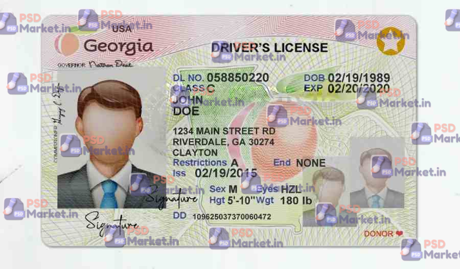 Georgia Drivers License Template (Front & Back) V2 1 Georgia Drivers License Template (Front & Back) V2 - PSDMarket.in