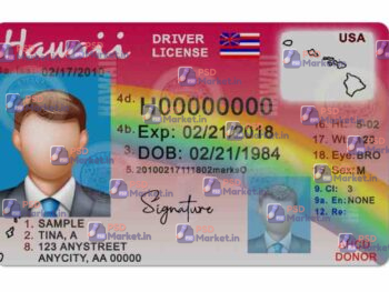 Hawaii Drivers License Template (Front & Back) - PSDMarket.in