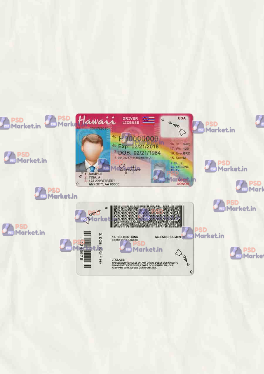 Hawaii Drivers License Template (scan) 1 Hawaii Drivers License Template (scan) - PSDMarket.in