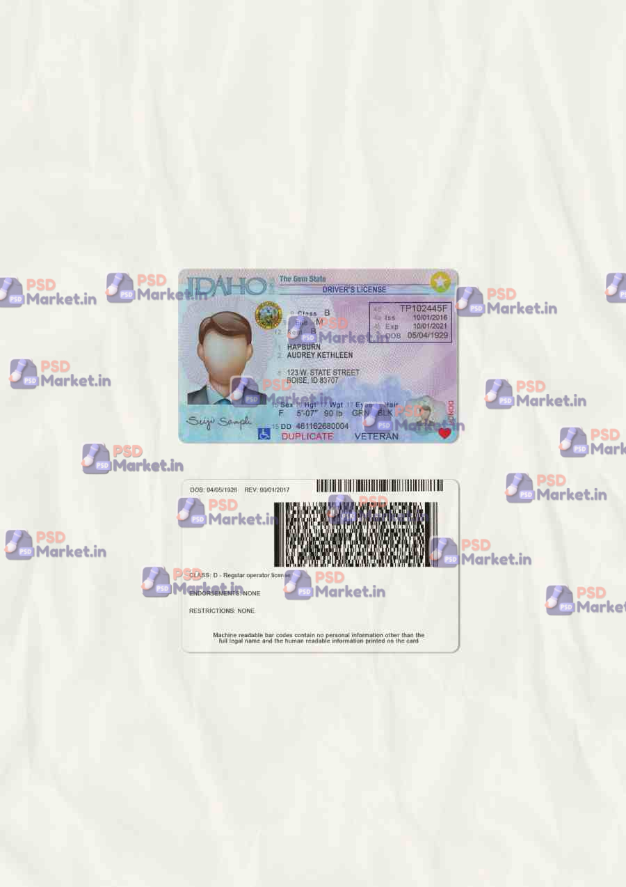 Idaho Drivers License Template (scan) 1 Idaho Drivers License Template (scan) - PSDMarket.in