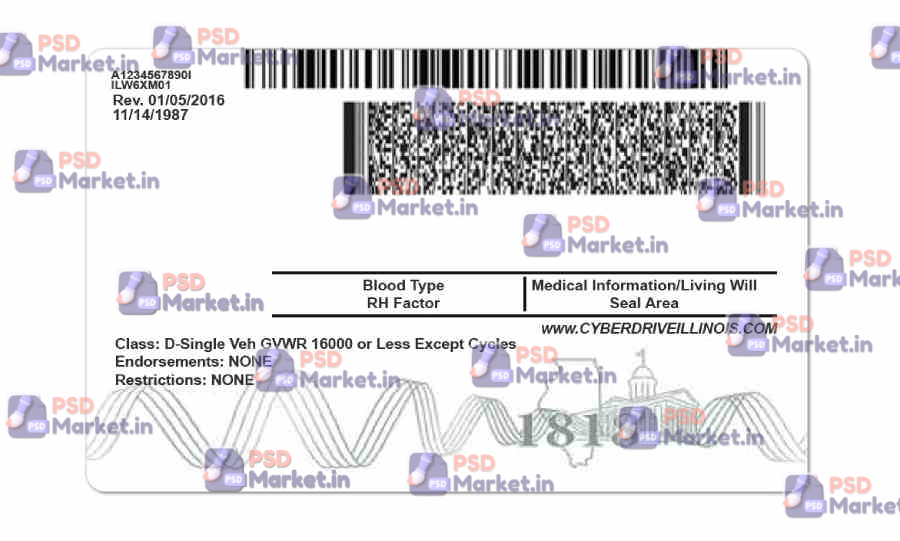 Illinois Drivers License Template (Front & Back) V2 2 Illinois Drivers License Template (Front & Back) V2 - PSDMarket.in - back