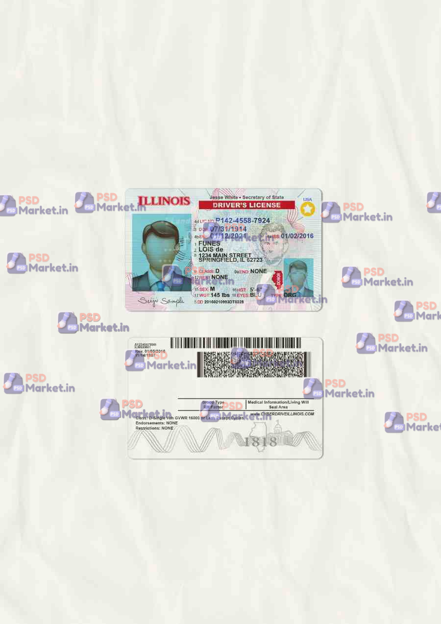 Illinois Drivers License Template (scan) V2 1 Illinois Drivers License Template (scan) V2 - PSDMarket.in