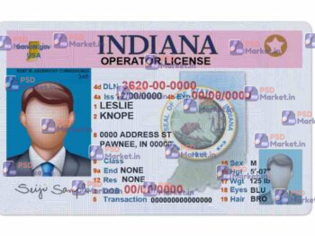 Indiana Drivers License Template (Front & Back) V1 - PSDMarket.in