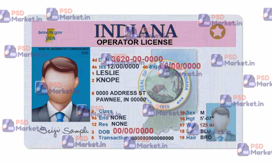 Indiana Drivers License Template (Front & Back) V1 1 Indiana Drivers License Template (Front & Back) V1 - PSDMarket.in