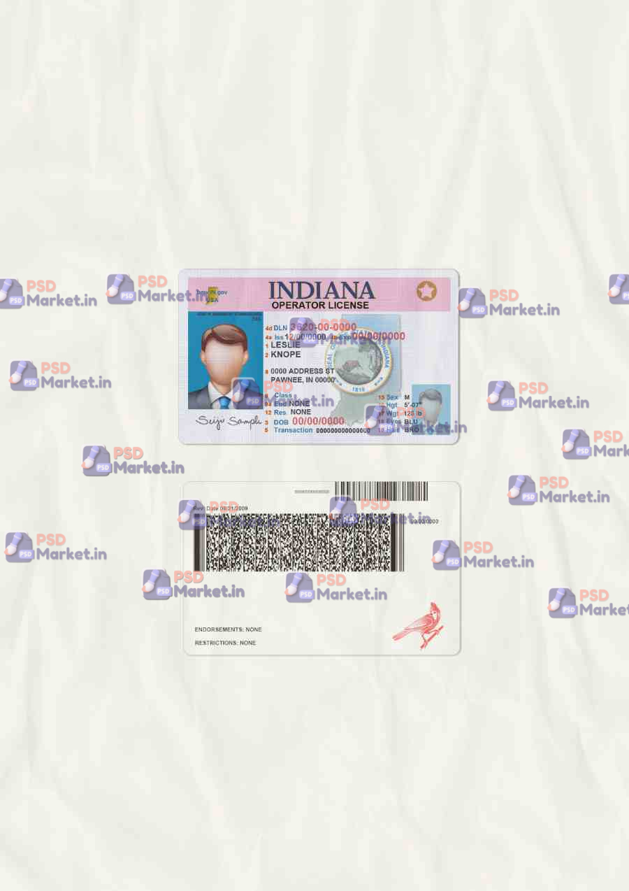 Indiana Drivers License Template (scan) V1 1 Indiana Drivers License Template (scan) V1 - PSDMarket.in