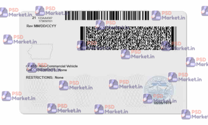 Iowa Drivers License Template (Front & Back) 2 Iowa Drivers License Template (Front & Back) - PSDMarket.in