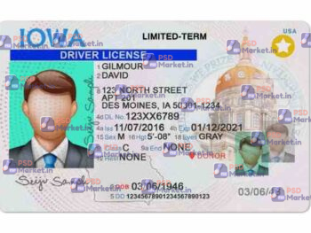 Iowa Drivers License Template (Front & Back) - PSDMarket.in