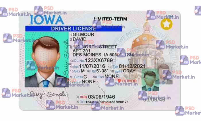 Iowa Drivers License Template (Front & Back) 1 Iowa Drivers License Template (Front & Back) - PSDMarket.in