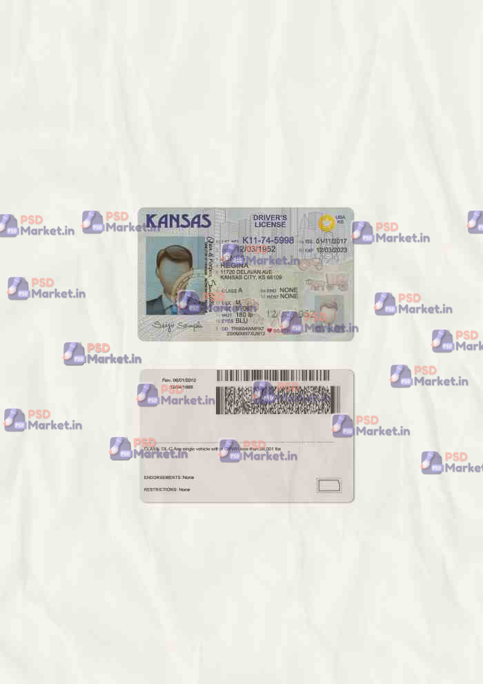Kansas Drivers License Template (scan) 1 Kansas Drivers License Template (scan) - PSDMarket.in