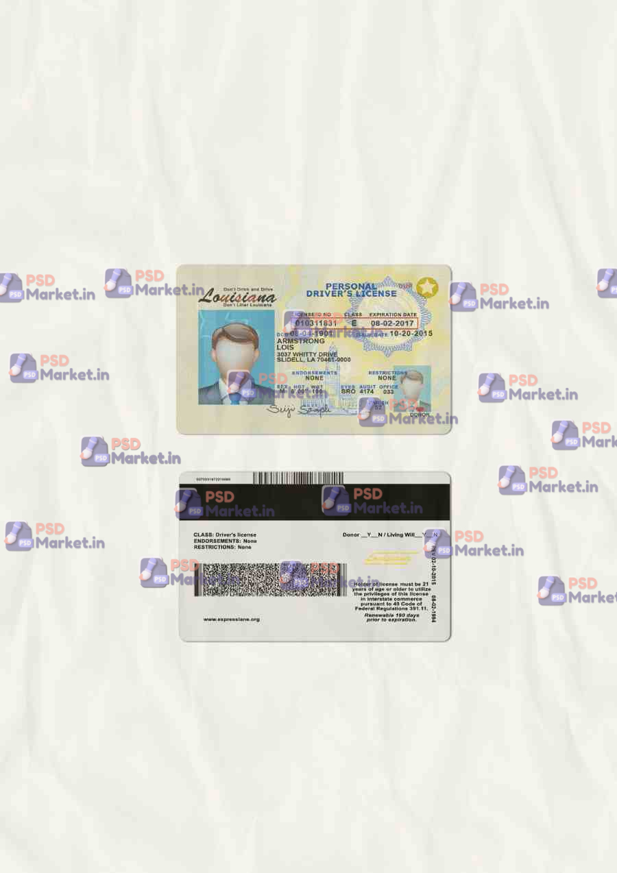 Louisiana Drivers License Template (scan) 1 Louisiana Drivers License Template (scan) - PSDMarket.in