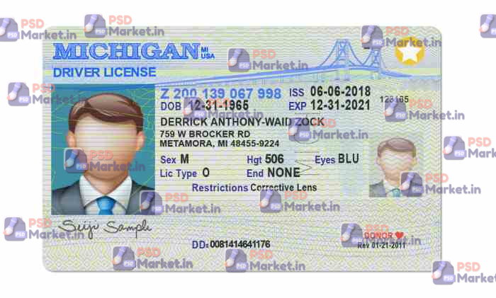Michigan Drivers License Template (Front & Back) 1 Michigan Drivers License Template (Front & Back) - PSDMarket.in