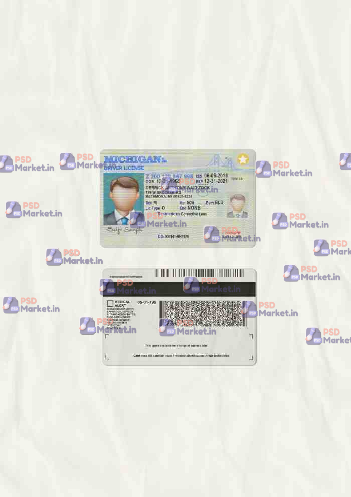 Michigan Drivers License Template (scan) 1 Michigan Drivers License Template (scan) - PSDMarket.in