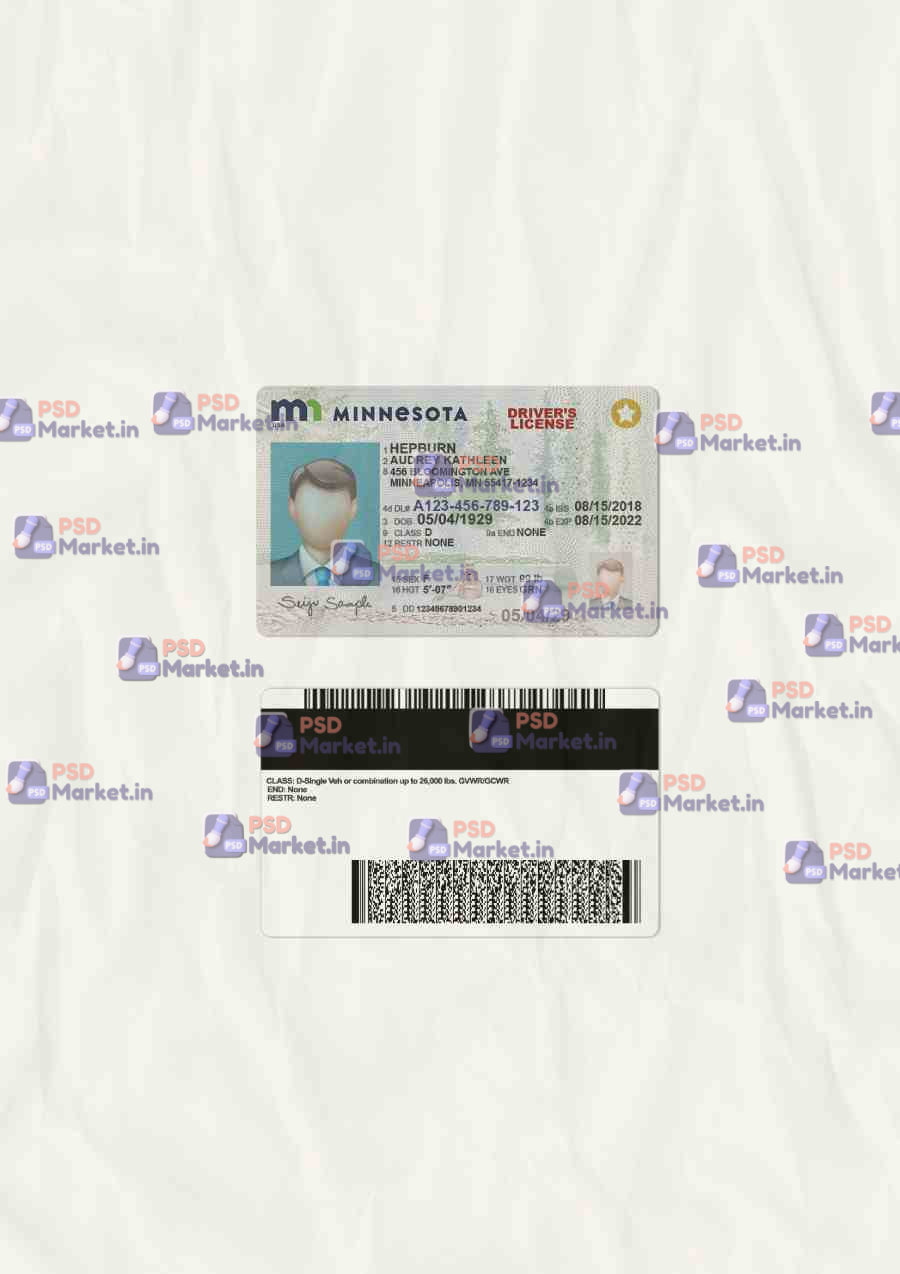 Minnesota Drivers License Template (scan) 1 Minnesota Drivers License Template (scan) - PSDMarket.in