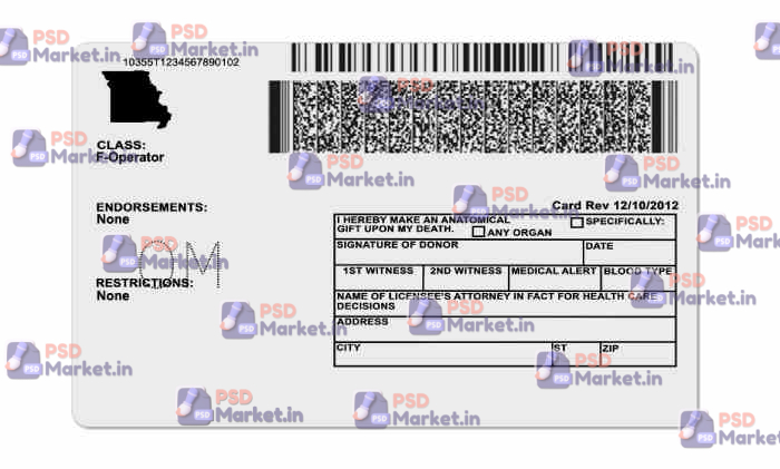 Missouri Drivers License Template (Front & Back) 2 Missouri Drivers License Template (Front & Back) - PSDMarket.in