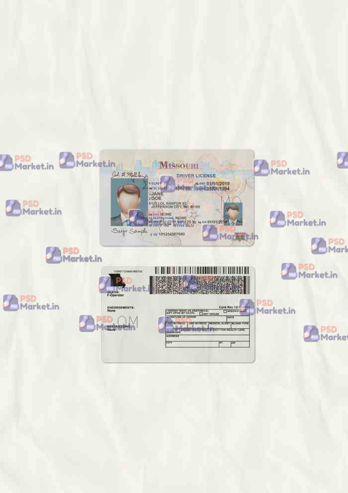 Missouri Drivers License Template (scan) 1 Missouri Drivers License Template (scan) - PSDMarket.in