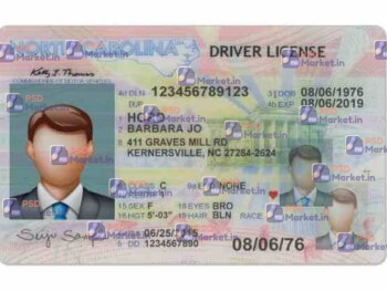 North Carolina Drivers License Template (Front & Back)