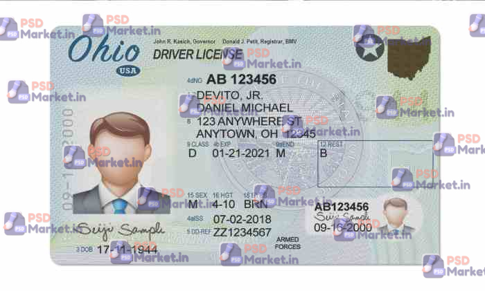 Ohio Drivers License Template (Front & Back) V2 1 Ohio Drivers License Template (Front & Back) V2 - PSDMarket.in