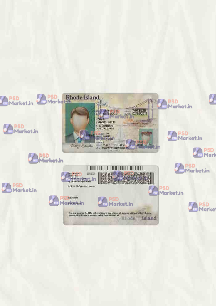 Rhode Island Drivers License Template (scan) 1 Rhode Island Drivers License Template (scan) - PSDMarket.in