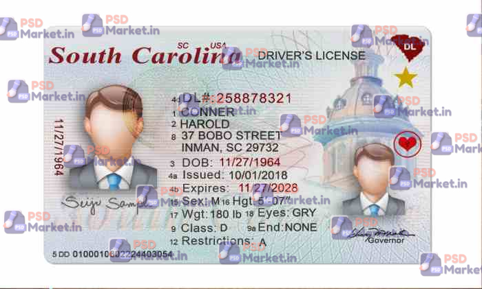South Carolina Drivers License Template (Front & Back) V2 1 South Carolina Drivers License Template (Front & Back) V2 - PSDMarket.in
