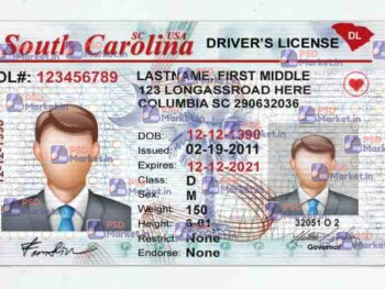 South Carolina Drivers License Template (V1) - PSDMarket.in