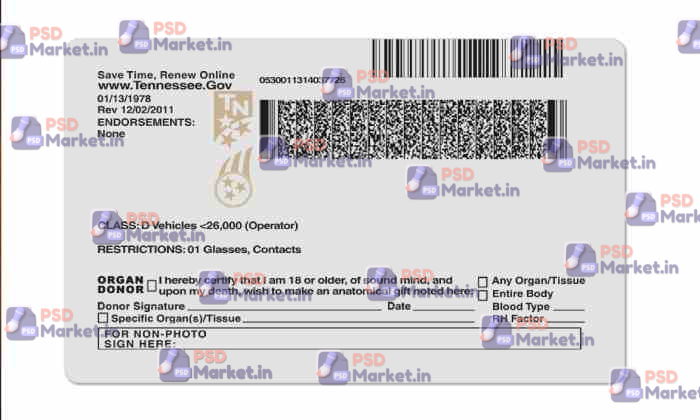 Tennessee Drivers License Template (Front & Back) V2 2 Tennessee Drivers License Template (Front & Back) V2 - PSDMarket.in