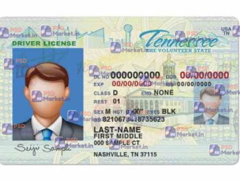 Tennessee Drivers License Template (Front & Back) V2 - PSDMarket.in