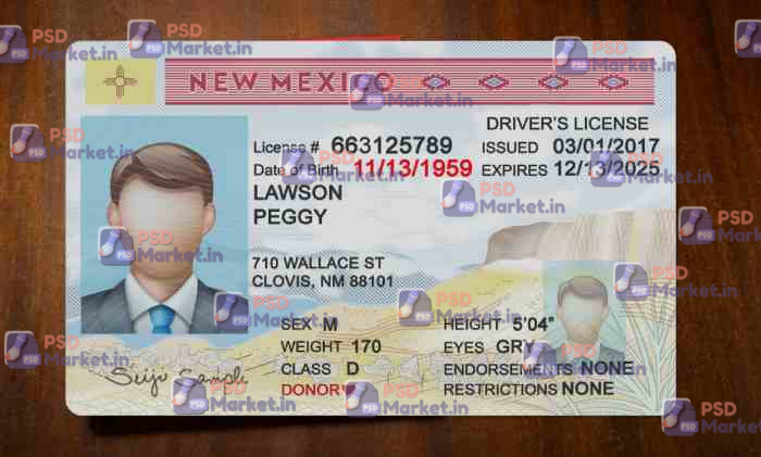 New Mexico Drivers License Template (Front & Back) + update 1 Updated - New Mexico Drivers License Template (Front & Back) - PSDMarket.in