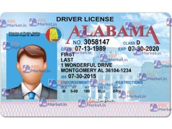 Alabama Drivers License Template ( V1) - PSDMarket.in