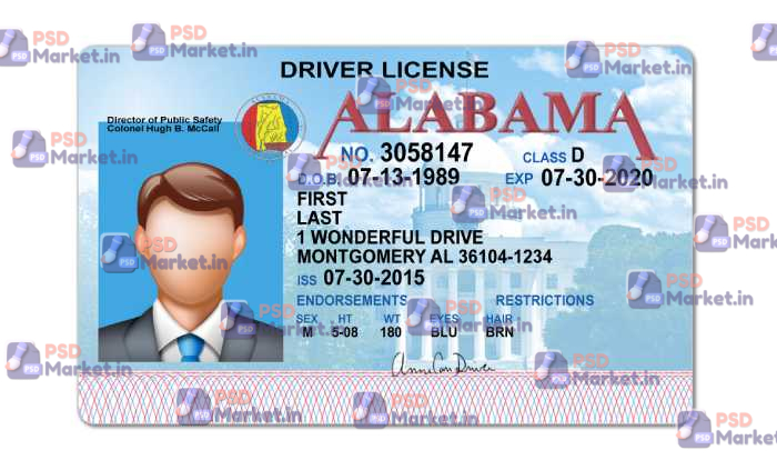 Alabama Drivers License Template ( V1) 1 Alabama Drivers License Template ( V1) - PSDMarket.in