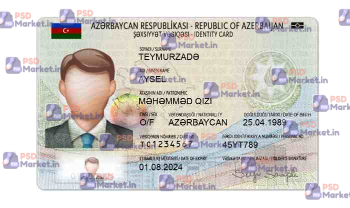 Azerbaijan ID Card Template (Front & Back) 1 Azerbaijan ID Card Template (Front & Back) - PSDMarket.in