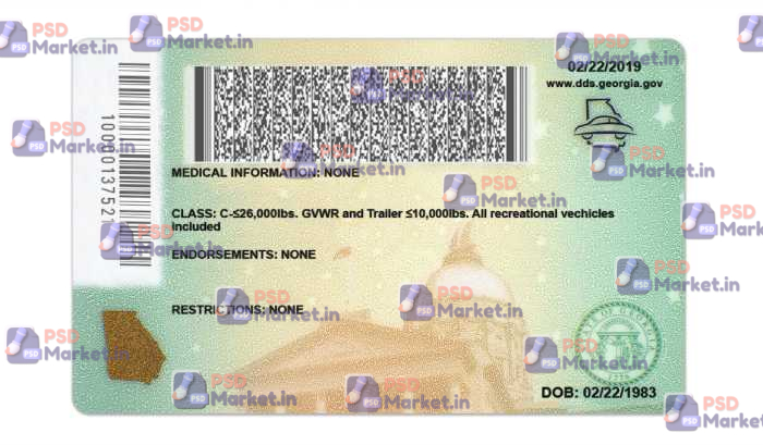 Georgia Drivers License Template (Front & Back) V1 2 Georgia Drivers License Template (Front & Back) V1 - PSDMarket.in
