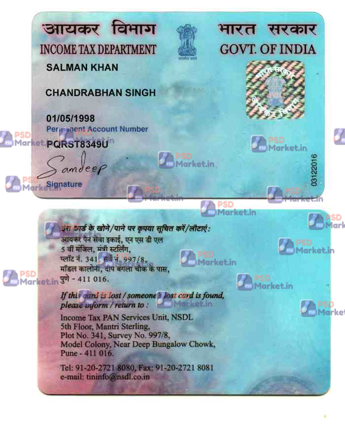 Indian Pan Card Template 1 Indian Pan Card Template - PSDMarket.in