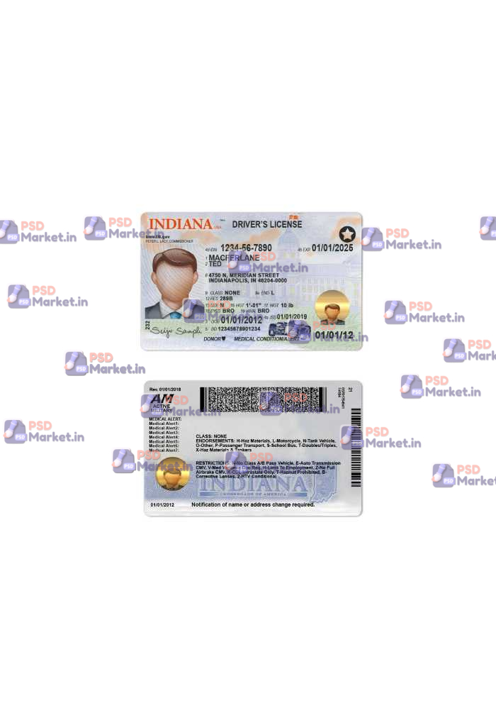 Indiana Drivers License Template Car (V2) 3 Indiana Drivers License Template Car (V2) - PSDMarket.in