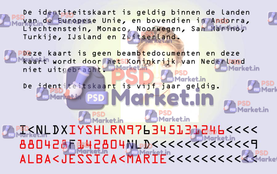 Netherlands ID Card Template (V1) 2 Netherlands ID Card PSD Template - PSDMarket.in - Back