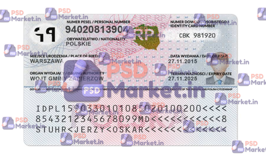 Poland ID Card Template (Front & Back) 2 Poland ID- PSDMarket.in back