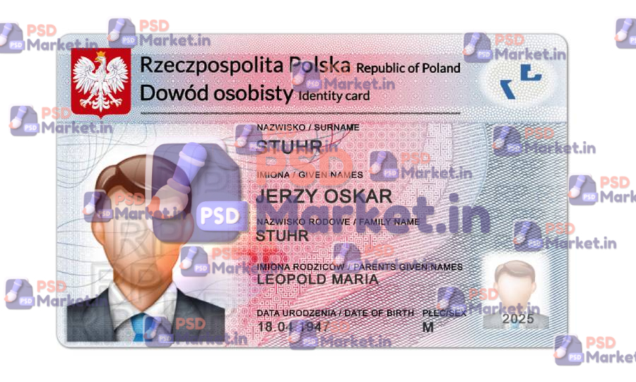 Poland ID Card Template (Front & Back) 1 Poland ID- PSDMarket.in - front