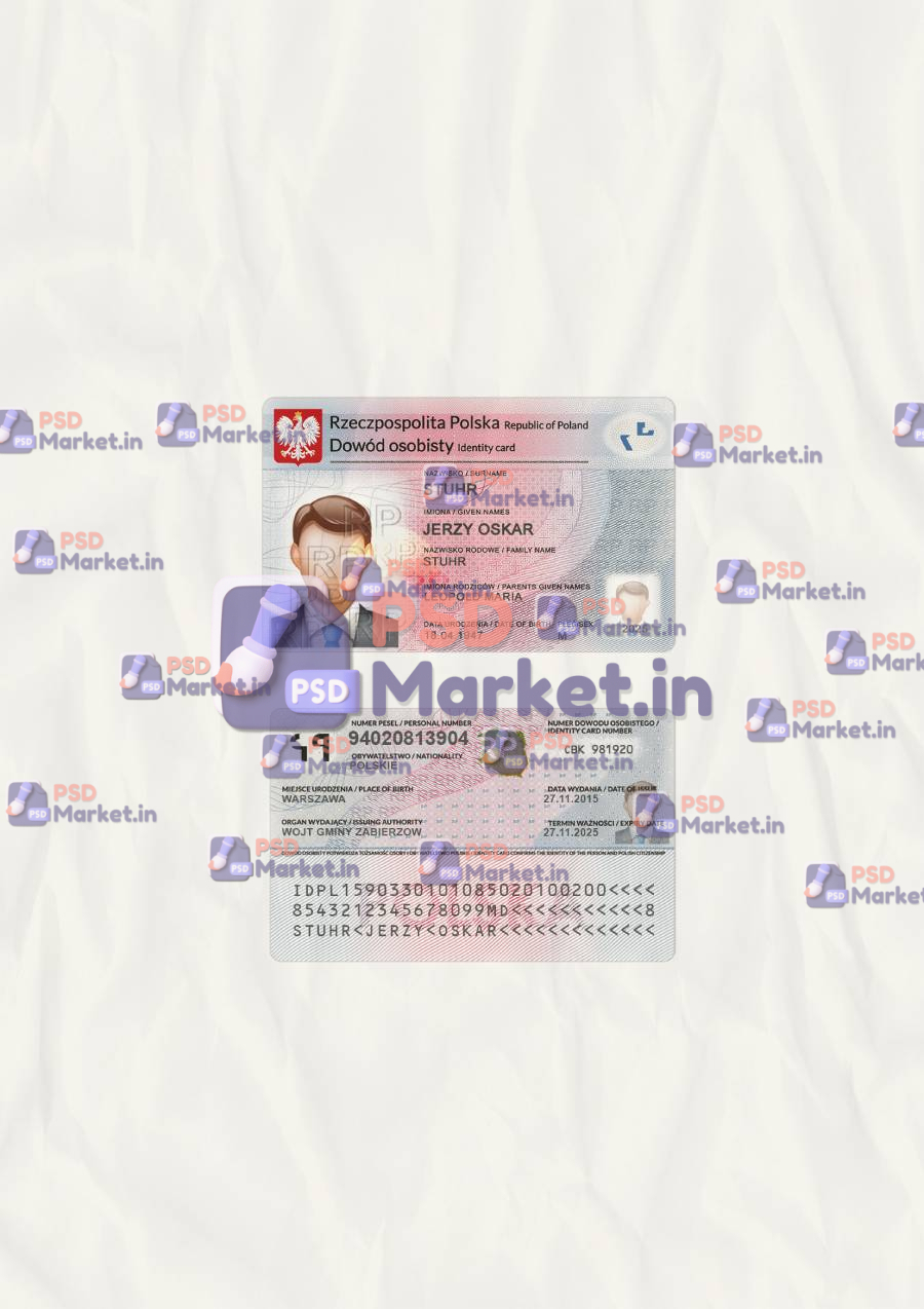 Poland ID Card Template (scan) 1 Poland ID (scan) - PSDMarket.in
